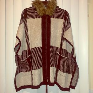 Black and Camel hooded poncho